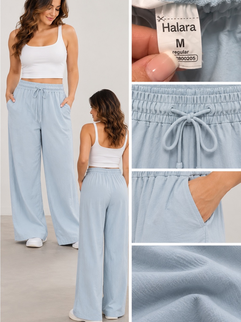 HALARA Light Blue Wide Leg Drawstring Pants